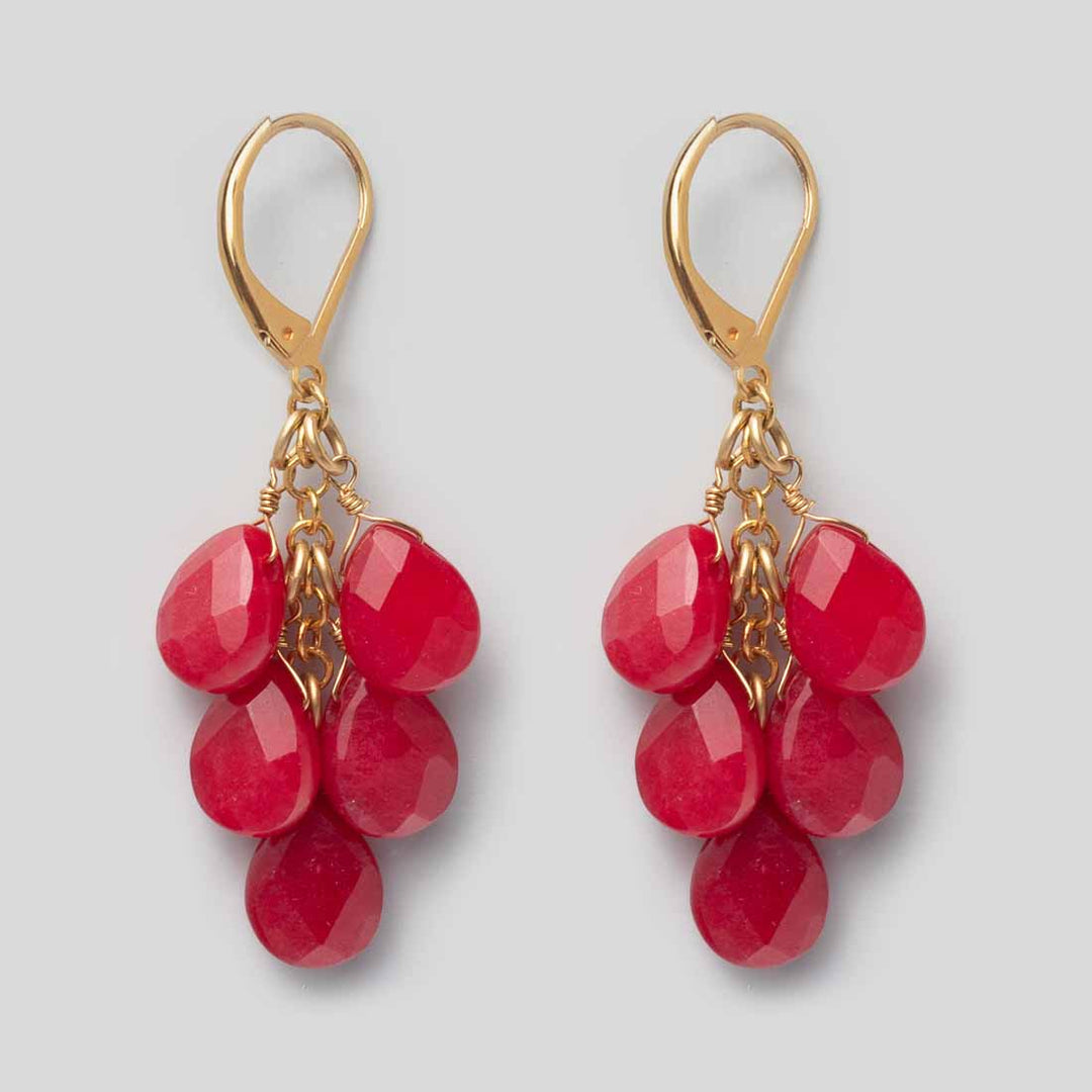 Ohrhänger 5 Stone Cluster Red Jade