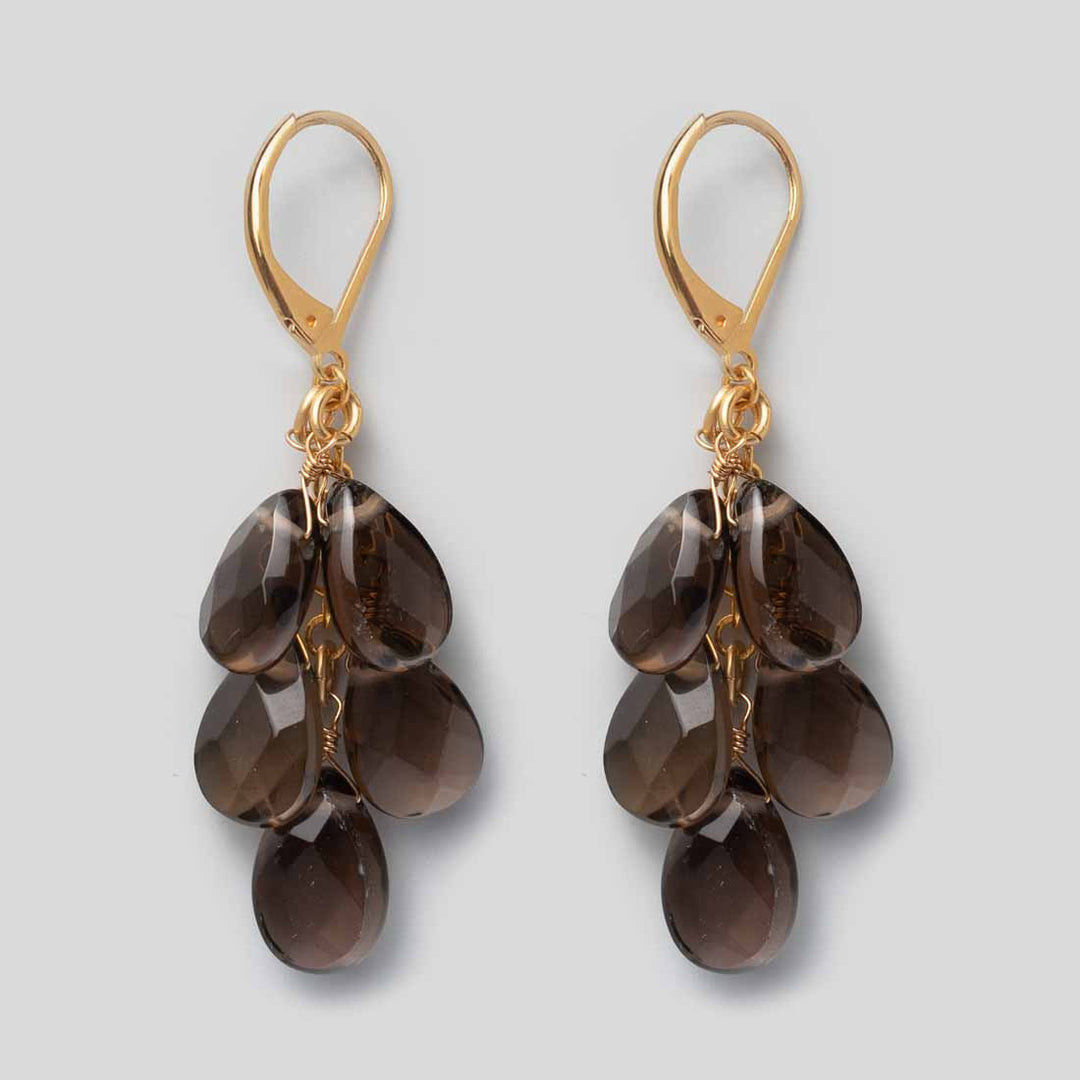 Ohrringe 5 Stone Cluster brauner Smokey Quarz