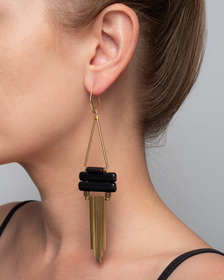 Geometrische Art Deco Ohrhänger mit schwarzem Magnesit
