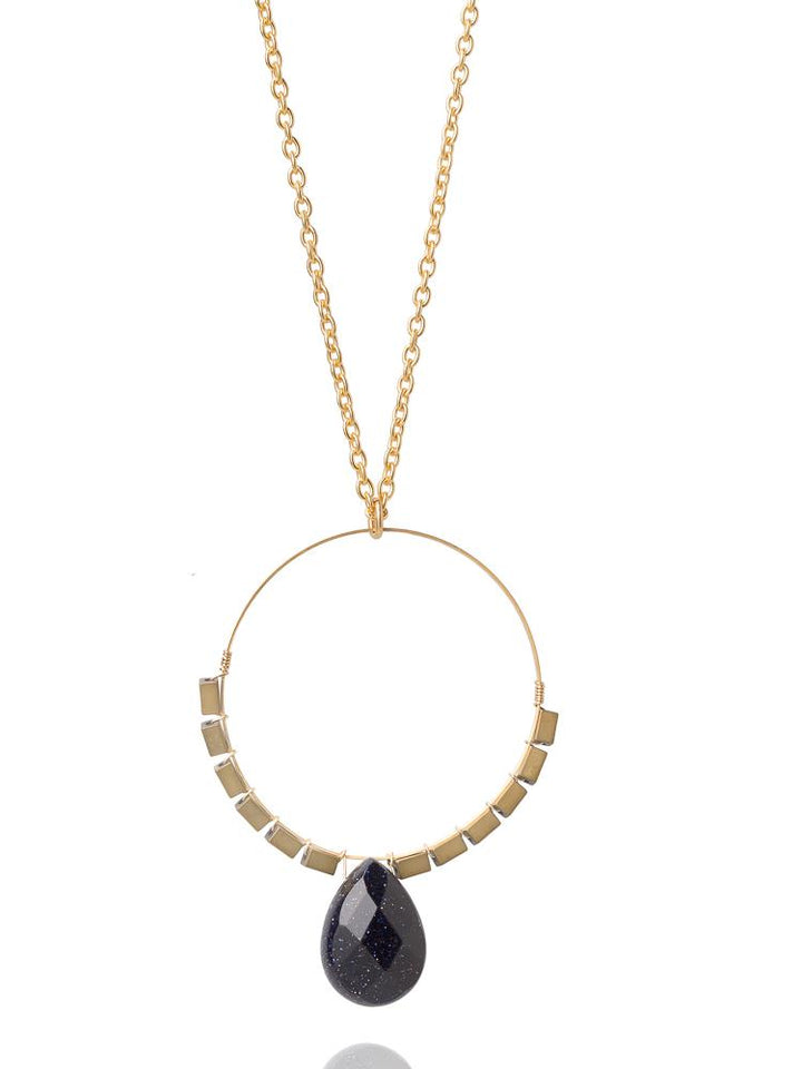 Halskette mit Messingring - Jade Schwarz