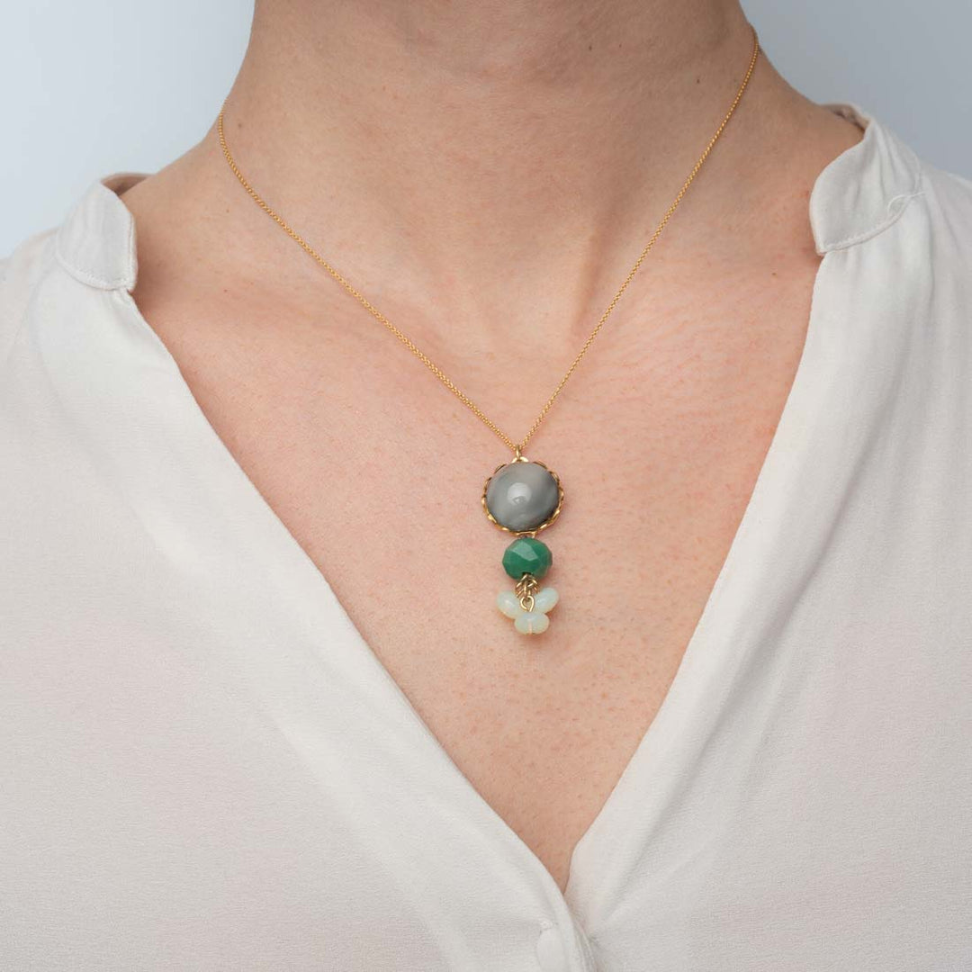 Halskette Cabochon grau