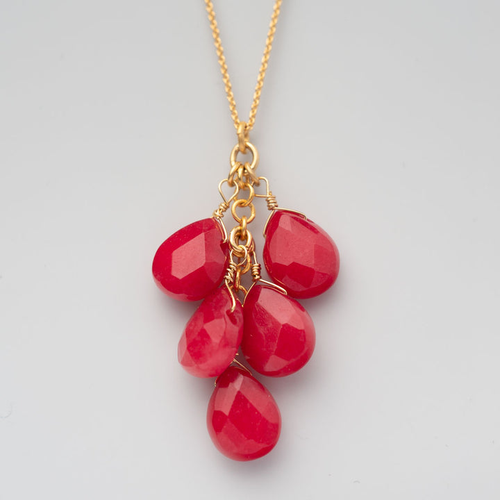 Halskette 5 Stone Cluster Red Jade