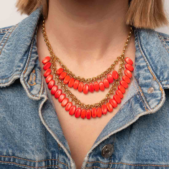 Halskette Collier orange - vergoldet
