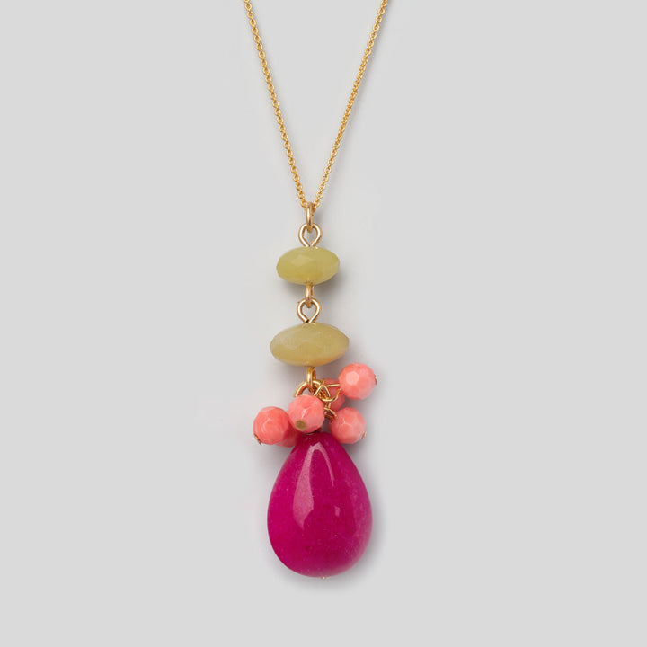 Halskette Jade Koralle und dyed candy Jade - vergoldet