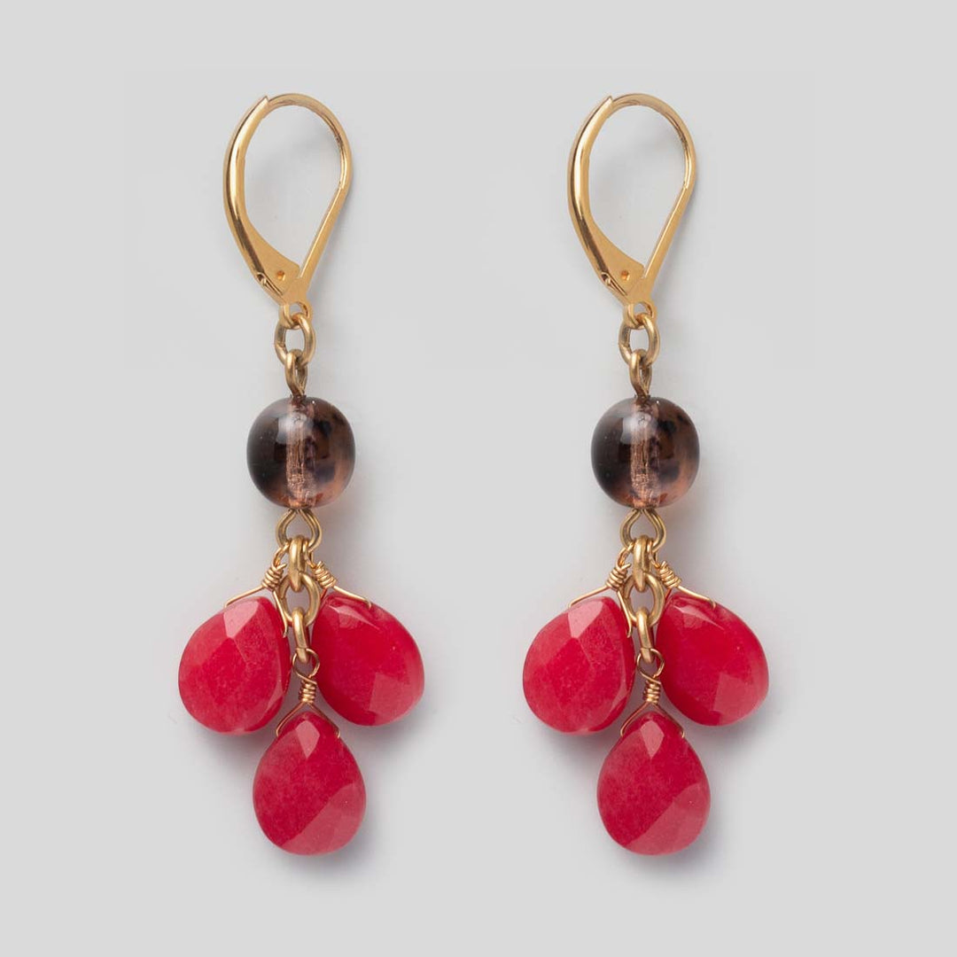Ohrhänger 4 Stone Cluster Red Jade