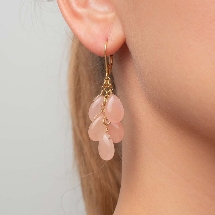 Ohrhänger 5 Stone Cluster Rose Quarz