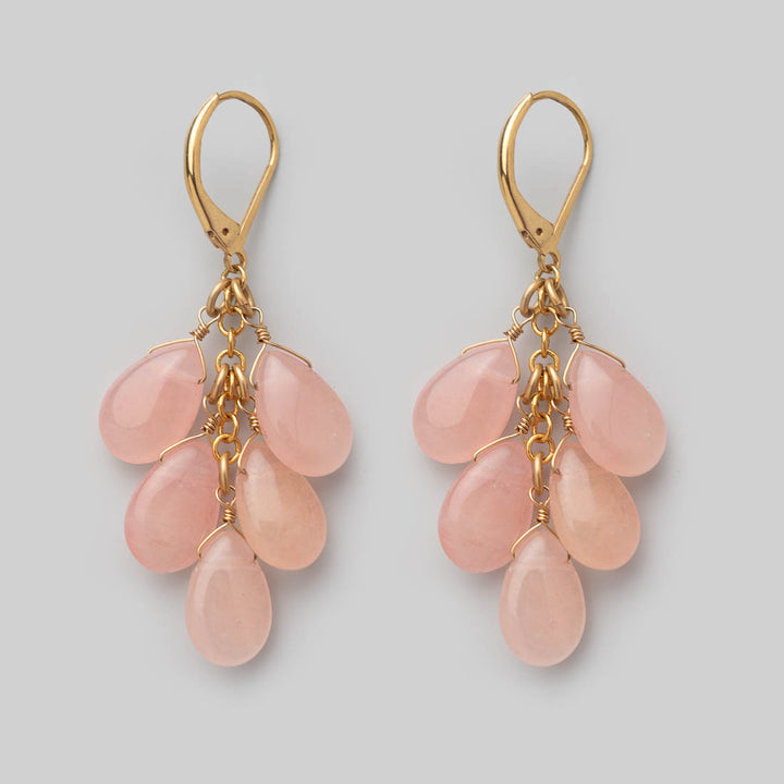 Ohrhänger 5 Stone Cluster Rose Quarz