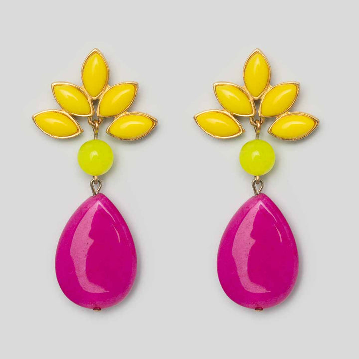 Ohrstecker mit Blüte und Jadetropfen - Pink und Rose