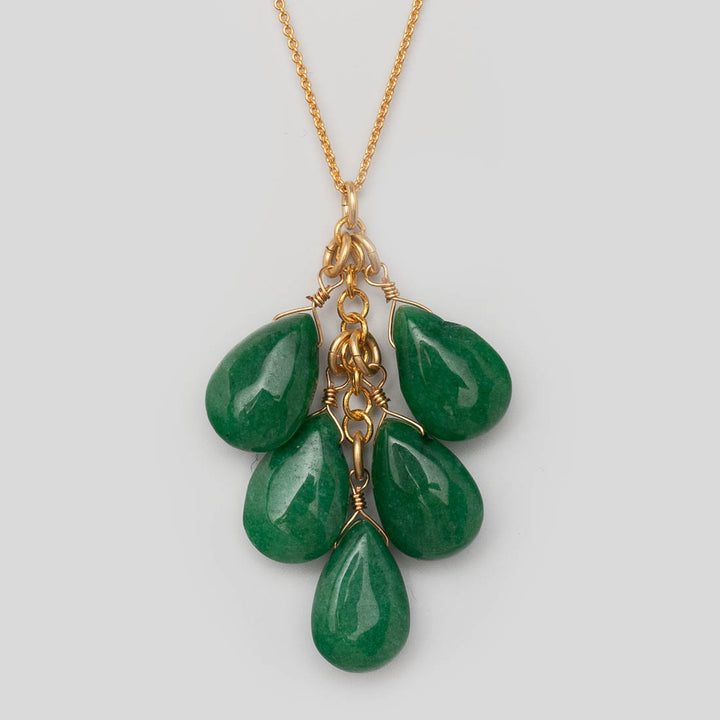 Halskette 5 Stone Cluster Hunter Green Jade