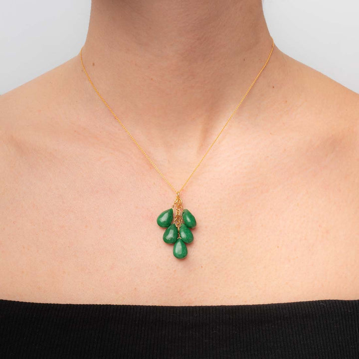 Halskette 5 Stone Cluster Hunter Green Jade