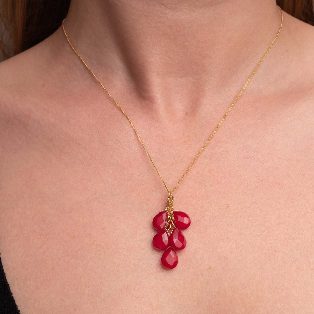 Halskette 5 Stone Cluster Red Jade