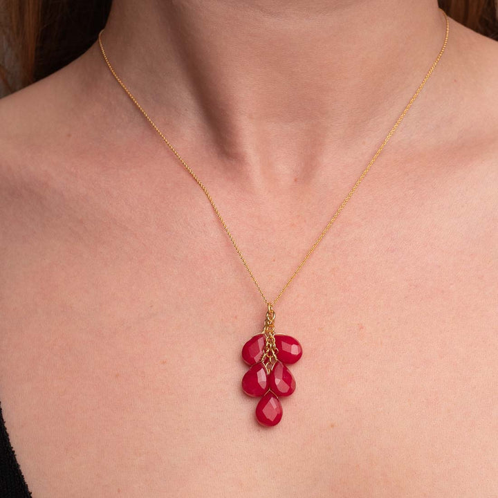 Halskette 5 Stone Cluster Red Jade