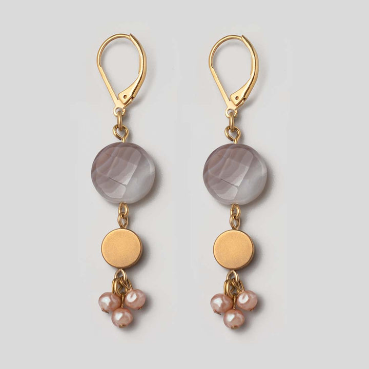 Ohrhänger Disc - Botswana Achat und rosa Perlen