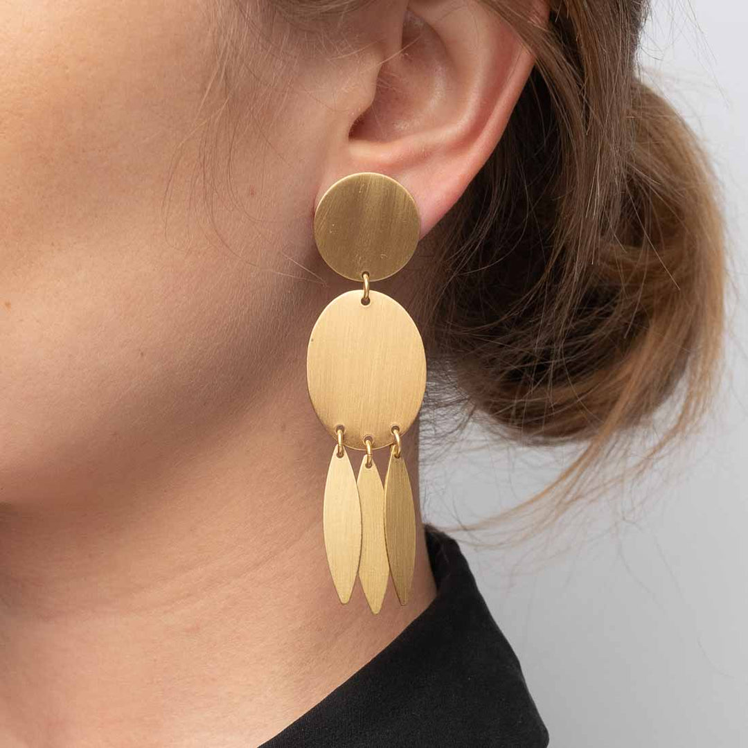 Ohrhänger Satin Brass - runde Scheiben und Elipsen