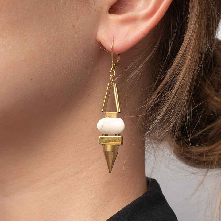 Ohrhänger mit Zylinder und Marble Jade