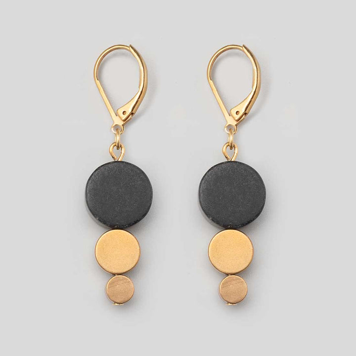Ohrhänger Double Coins mit Black Bead