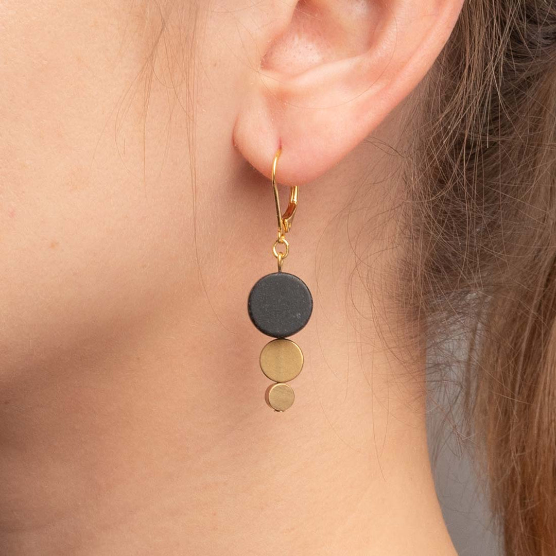 Ohrhänger Double Coins mit Black Bead