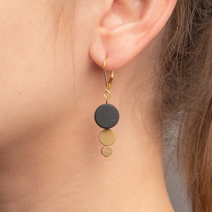 Ohrhänger Double Coins mit Black Bead
