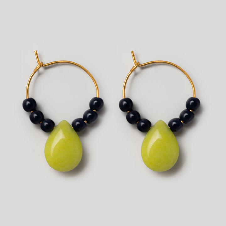 Creolen 20 mm mit grüner Jade und Glasperlen