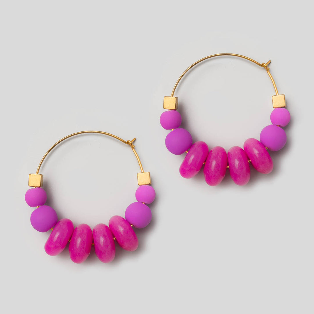 Creolen 40 mm mit pinken Jadeperlen