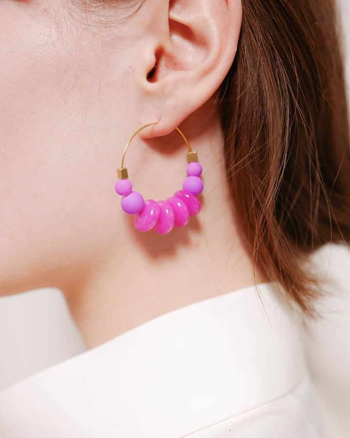Creolen 40 mm mit pinken Jadeperlen